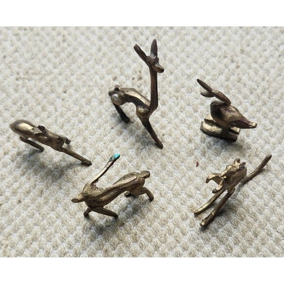 Lot 5 Vintage Brass Figurines Miniature Mini Figures Folk Art Giraffe Kangaroo - Picture 2 of 8